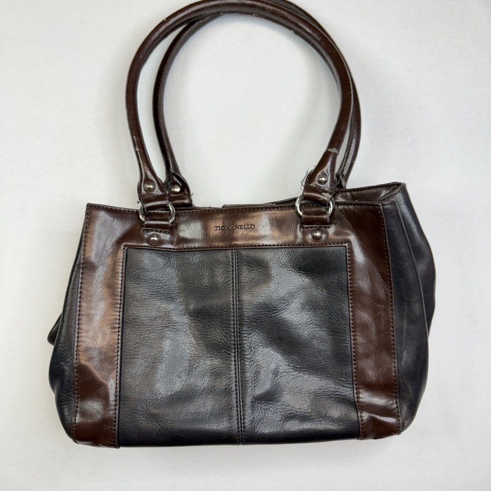 Tignanello Brown and Black Leather Shoulder Bag